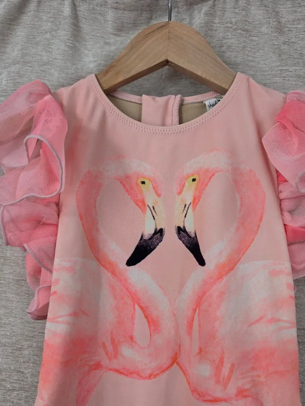 Shade Critters Pink Flamingo One Piece Swimsuit Tulle Ruffle Sleeve Girls 4T